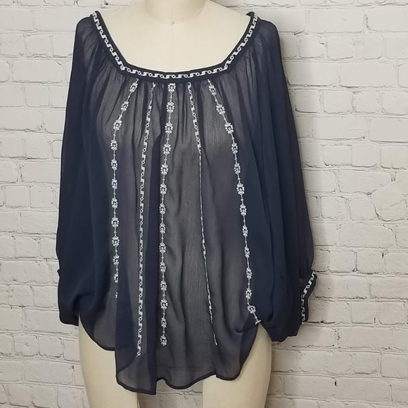 Lucky Brand Sheer Embroidered peasant Blouse - Picture 4 of 9